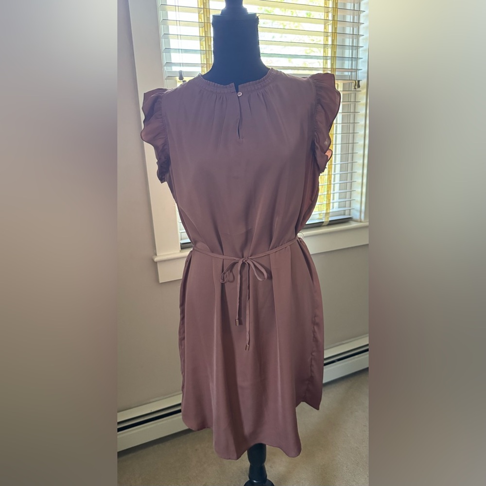Lascana brown ruffle sleeve keyhole mini dress size 10